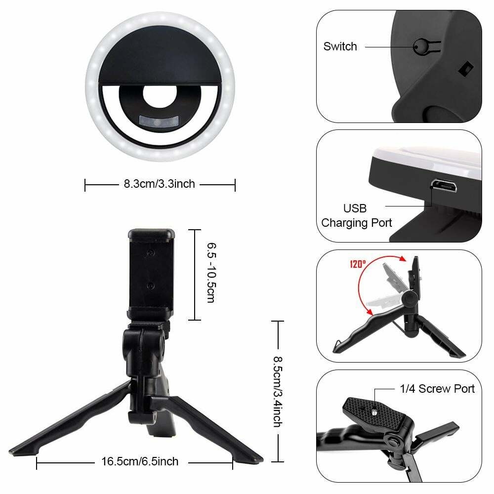 ARHANORY Adjustable Tripod Stand with LED Ring Light for Smartphones – Portable Phone Holder, Selfie & Video Recording Stand, Plastic Body – Black