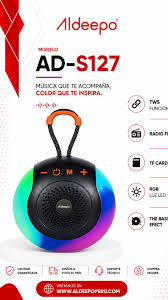 Aldeepo Round Portable Wireless Bluetooth Speaker with RGB Dazzle Light, Rich Bass & Support for TF Card/USB - Waterproof Outdoor Mini Audio Music Box