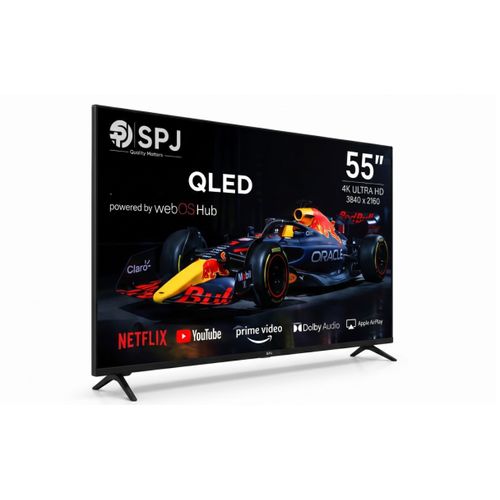 SPJ 55 Inch QLED 4K Ultra HD Smart TV with webOS Hub, Dolby Audio, Smart Streaming, Wi-Fi, Apple AirPlay, Netflix & YouTube Support – Slim Frameless Design – Black