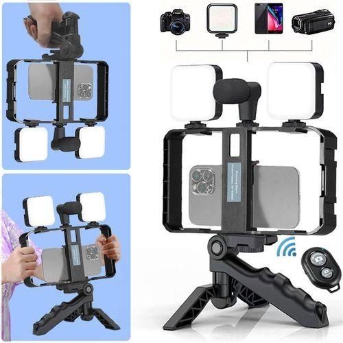 VIC Smartphone Video Stabilization Kit with Tripod, Microphone & LED Light – Professional Mobile Phone Vlogging, Live Streaming, Filming & Photography Accessories Set
