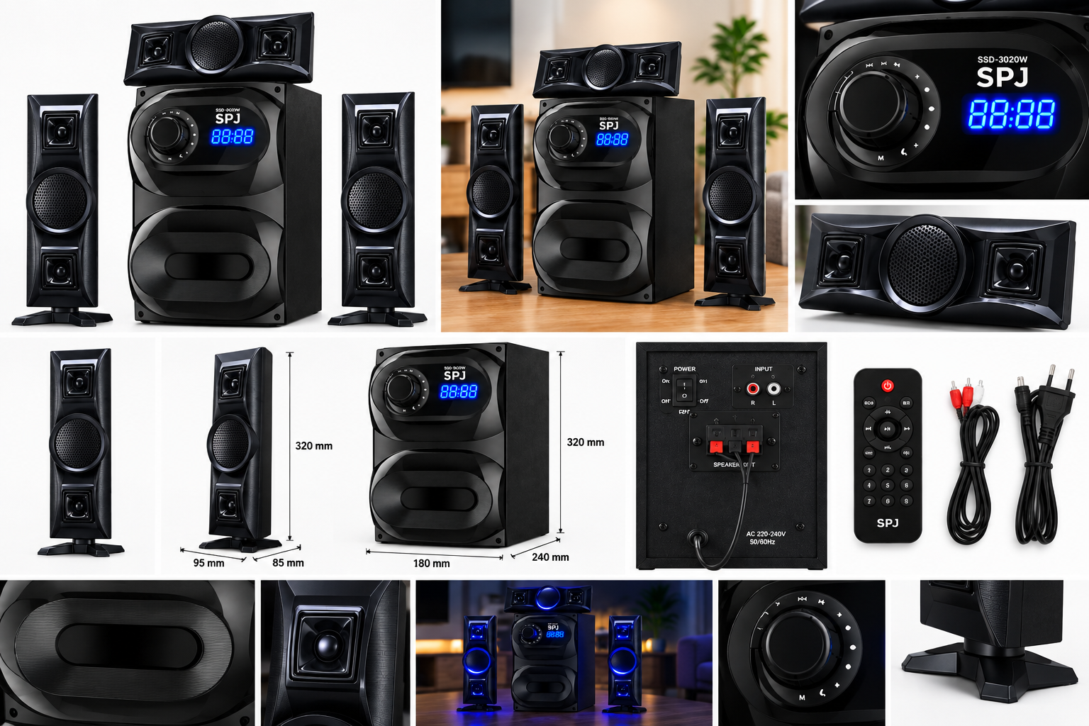 SPJ 3.1 Channel Multimedia Bluetooth Home Audio System with Subwoofer, FM Radio & SD Card Support – Black