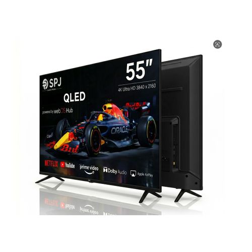 SPJ 55 Inch QLED 4K Ultra HD Smart TV with webOS Hub, Dolby Audio, Smart Streaming, Wi-Fi, Apple AirPlay, Netflix & YouTube Support – Slim Frameless Design – Black