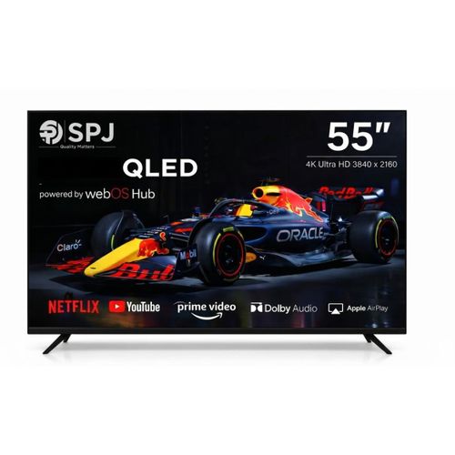 SPJ 55 Inch QLED 4K Ultra HD Smart TV with webOS Hub, Dolby Audio, Smart Streaming, Wi-Fi, Apple AirPlay, Netflix & YouTube Support – Slim Frameless Design – Black