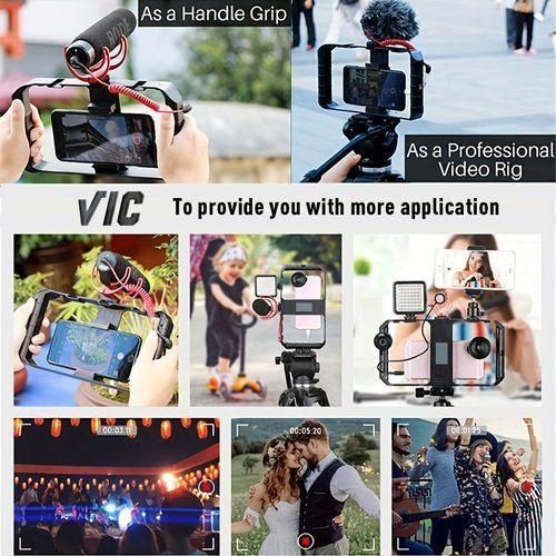 VIC Smartphone Video Stabilization Kit with Tripod, Microphone & LED Light – Professional Mobile Phone Vlogging, Live Streaming, Filming & Photography Accessories Set