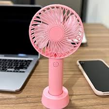 USB Rechargeable Mini Handheld Portable Fan with Desktop Standing Base- Assorted Colours
