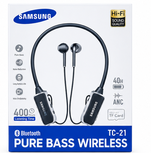 Samsung Hiress Wireless Bluetooth Neckband Earphones – Premium Stereo Sound, Deep Bass, Hands-Free Calling, Built-In Microphone, Magnetic Earbuds & Comfortable Sports Design