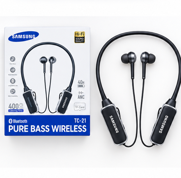 Samsung Hiress Wireless Bluetooth Neckband Earphones – Premium Stereo Sound, Deep Bass, Hands-Free Calling, Built-In Microphone, Magnetic Earbuds & Comfortable Sports Design