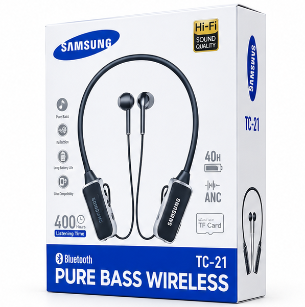 Samsung Hiress Wireless Bluetooth Neckband Earphones – Premium Stereo Sound, Deep Bass, Hands-Free Calling, Built-In Microphone, Magnetic Earbuds & Comfortable Sports Design