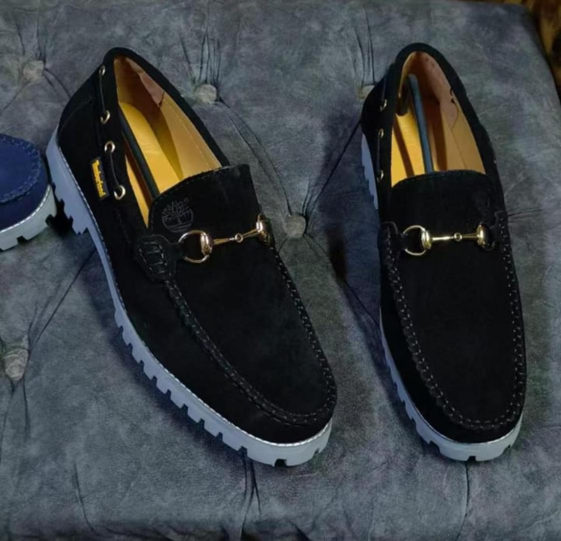 Men's Timberland Style Suede Horsebit Loafers - Black