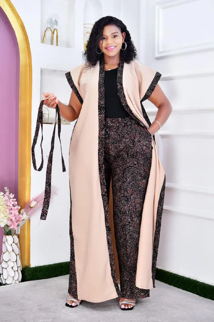 Women Ankara Kimono with Matching Ankara Trousers Free Size Elegant Two Piece African Print Outfit Stylish Comfortable Fashion Set Fits Up to Size 54