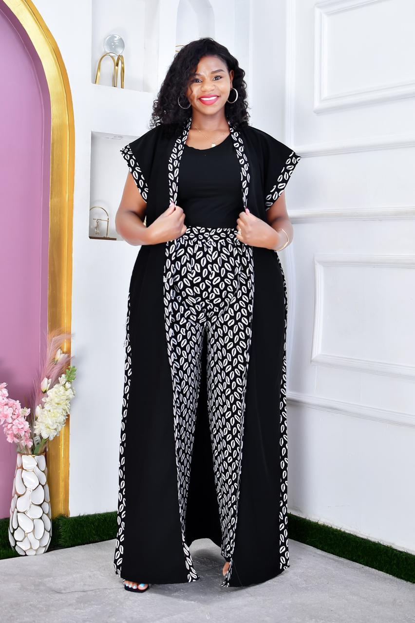 Women Ankara Kimono with Matching Ankara Trousers Free Size Elegant Two Piece African Print Outfit Stylish Comfortable Fashion Set Fits Up to Size 54