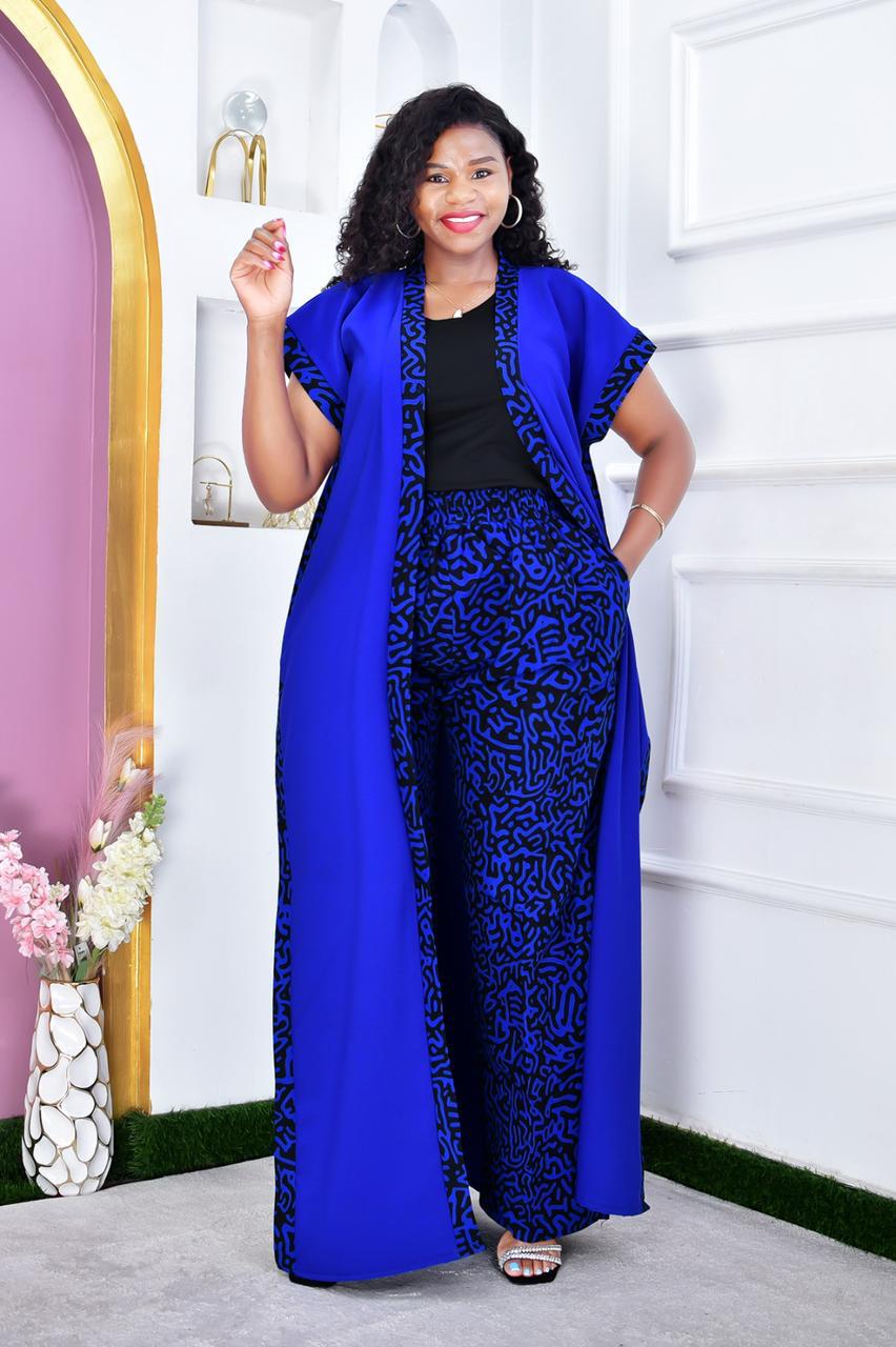 Women Ankara Kimono with Matching Ankara Trousers Free Size Elegant Two Piece African Print Outfit Stylish Comfortable Fashion Set Fits Up to Size 54