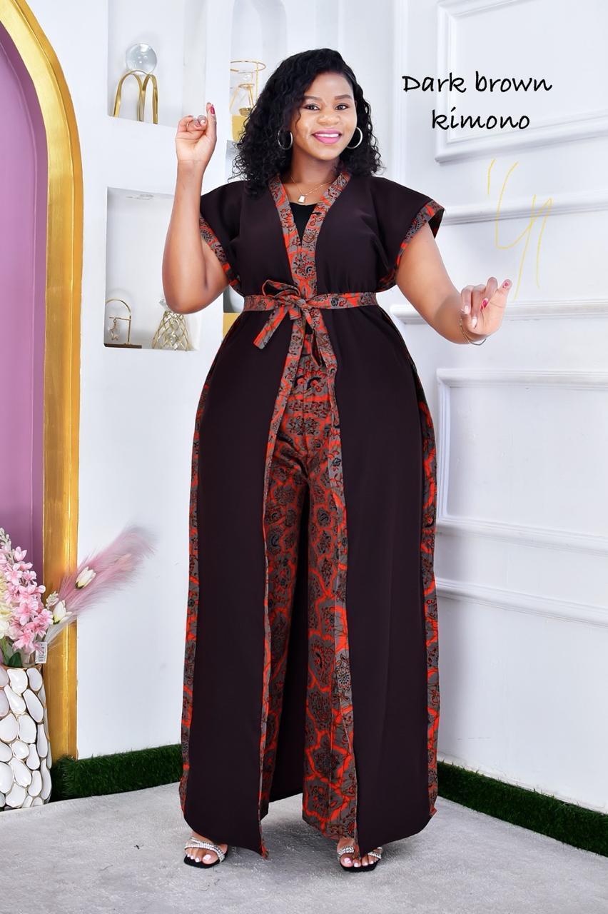 Women Ankara Kimono with Matching Ankara Trousers Free Size Elegant Two Piece African Print Outfit Stylish Comfortable Fashion Set Fits Up to Size 54