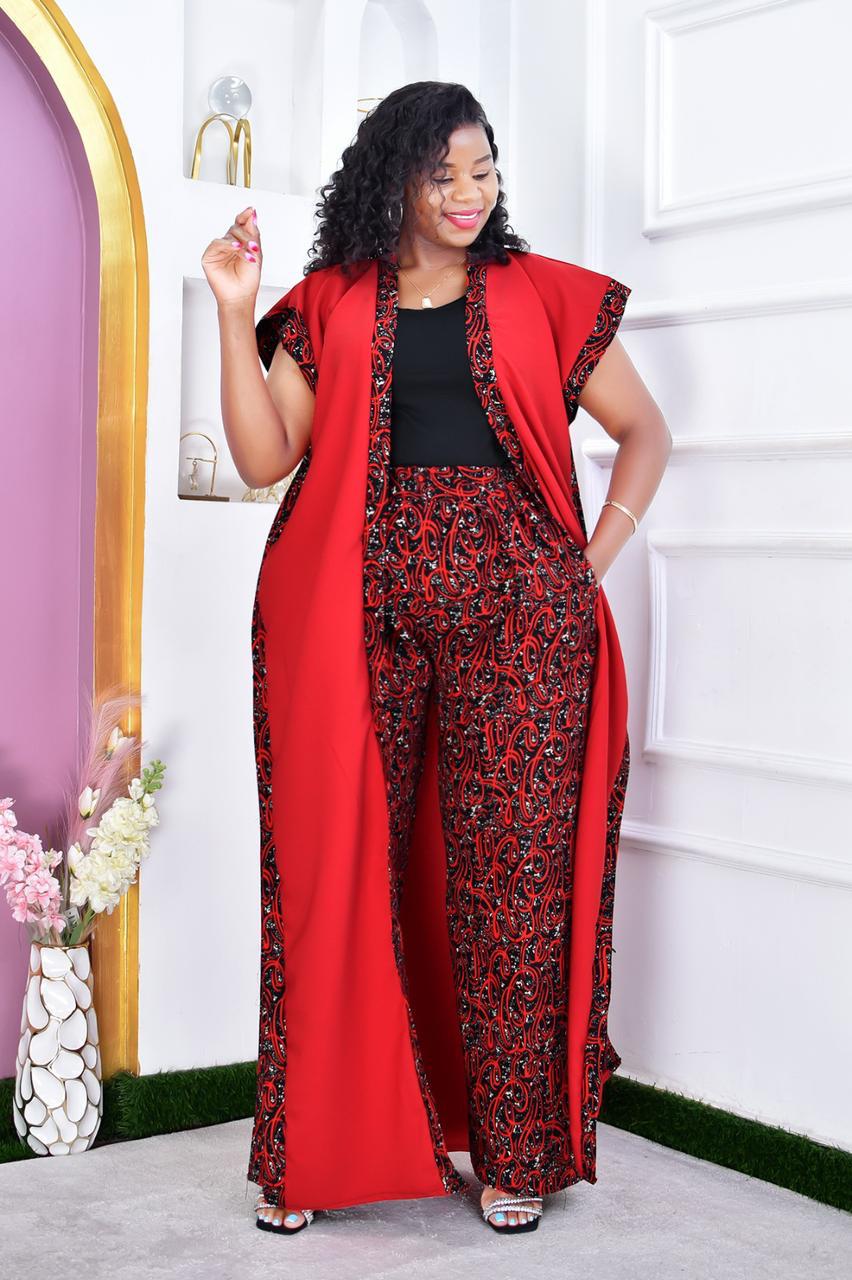 Women Ankara Kimono with Matching Ankara Trousers Free Size Elegant Two Piece African Print Outfit Stylish Comfortable Fashion Set Fits Up to Size 54