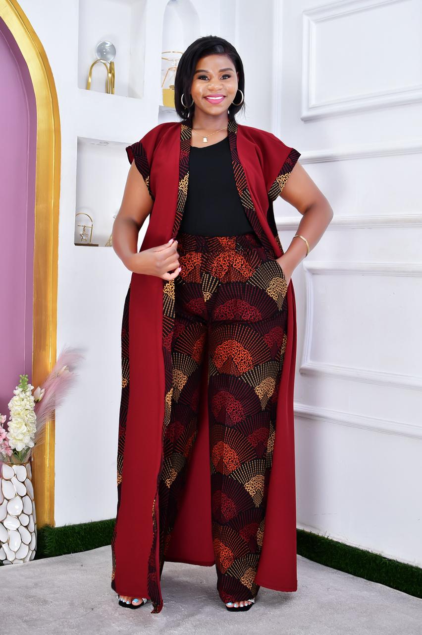 Women Ankara Kimono with Matching Ankara Trousers Free Size Elegant Two Piece African Print Outfit Stylish Comfortable Fashion Set Fits Up to Size 54