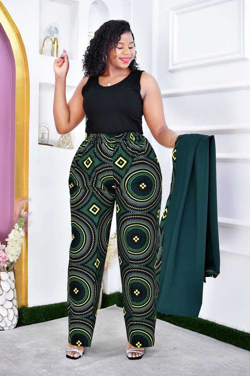 Women Ankara Kimono with Matching Ankara Trousers Free Size Elegant Two Piece African Print Outfit Stylish Comfortable Fashion Set Fits Up to Size 54