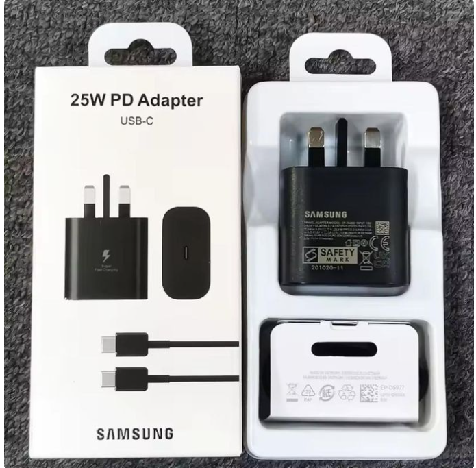 Samsung 25W Super Fast Charger – USB Type-C Adapter And C To C Usb For Galaxy S, A & Note Series Fast Charging, Durable, Travel Ready – Black