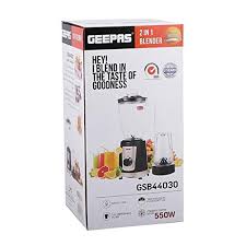 Geepas 2-in-1 Multifunctional Blender (1.5L) – 550W – Model GSB44030N with 1.5L Unbreakable Jar & Grinder Mill Attachment – 550W Powerful Motor for Home Kitchen Use And Stainless Steel Blades