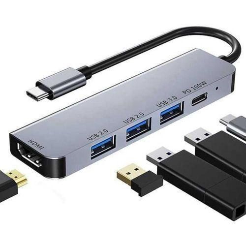 EZRA UH15 5-in-1 Type-C USB Hub – 4K HDMI, 100W PD Fast Charging, USB 3.0 & USB 2.0 – Premium Aluminum Multiport Adapter for Laptops & Smartphones
