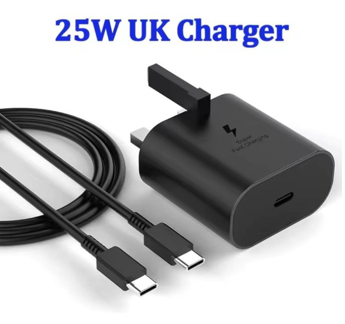 Samsung 25W Super Fast Charger – USB Type-C Adapter And C To C Usb For Galaxy S, A & Note Series Fast Charging, Durable, Travel Ready – Black