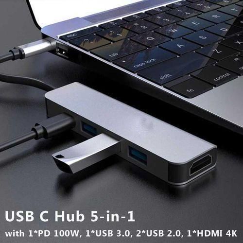 EZRA UH15 5-in-1 Type-C USB Hub – 4K HDMI, 100W PD Fast Charging, USB 3.0 & USB 2.0 – Premium Aluminum Multiport Adapter for Laptops & Smartphones
