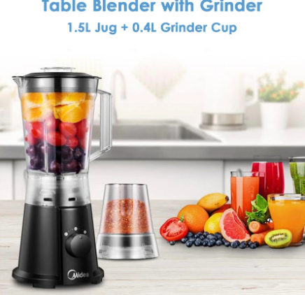 Midea 3000 Series Blender & Grinder (BL1197A) – 600W High-Performance Motor, 1.5L BPA-Free Jug, Stainless Steel Blades & Pulse Control – Black Finish