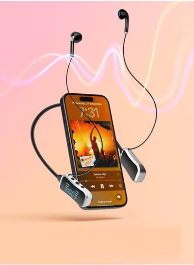 Kin KL50 Wireless Neckband Headphones – 48H Long Endurance Battery, LED Power Display, Bluetooth & TF Card Playback – Ergonomic Sports Earphones