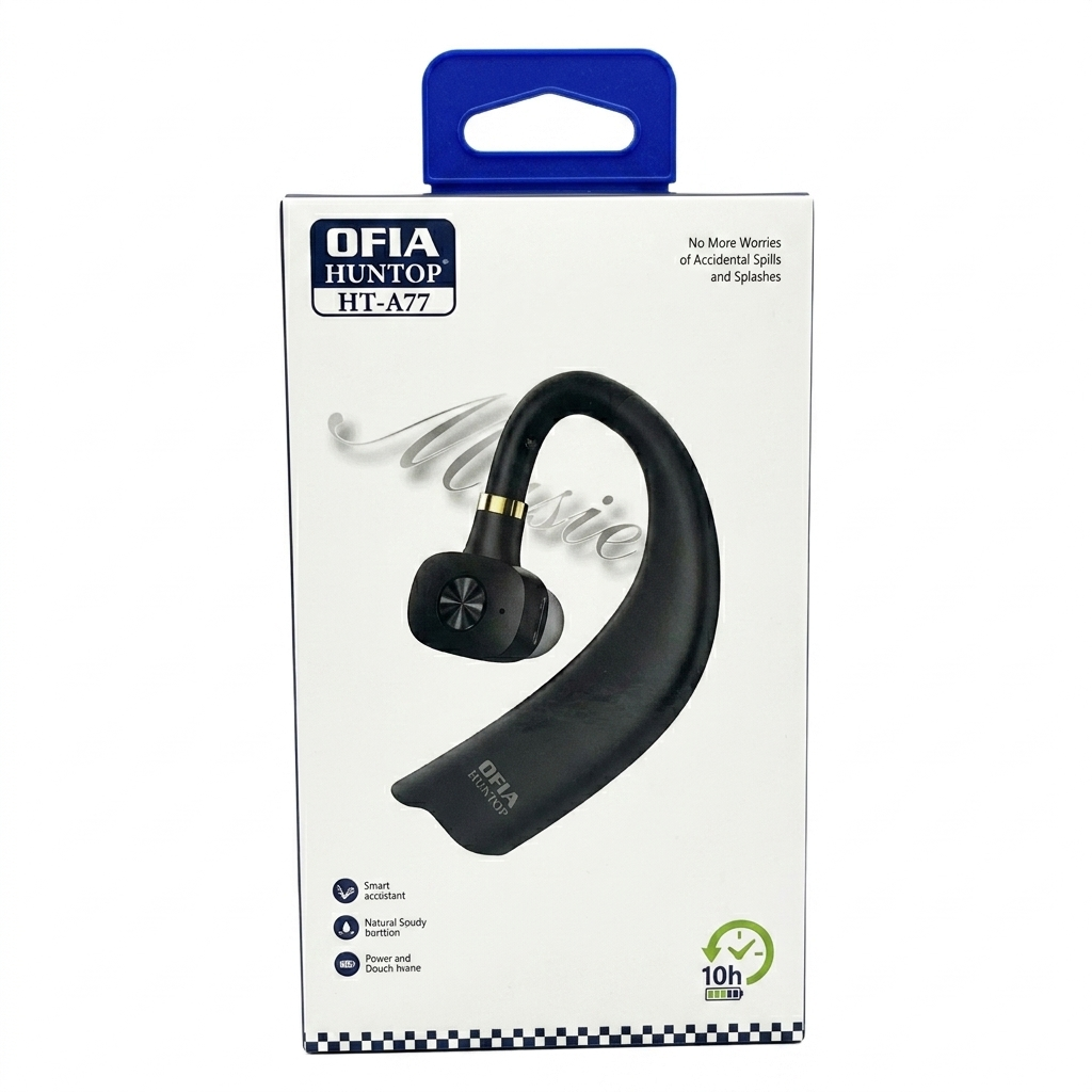 OFIA HUNTOP HT-A77 Wireless Bluetooth Single-Ear Headset – 10 Hours Playtime, Sweat & Splash Resistant, Ergonomic Hook Design – Ideal for Clear Calling, Driving, and Office Use