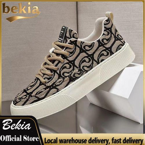 BEKIA Men's Casual Luxury Embroidery Pattern Sneakers – Breathable, Anti-Slip Low-Top Sports Shoes