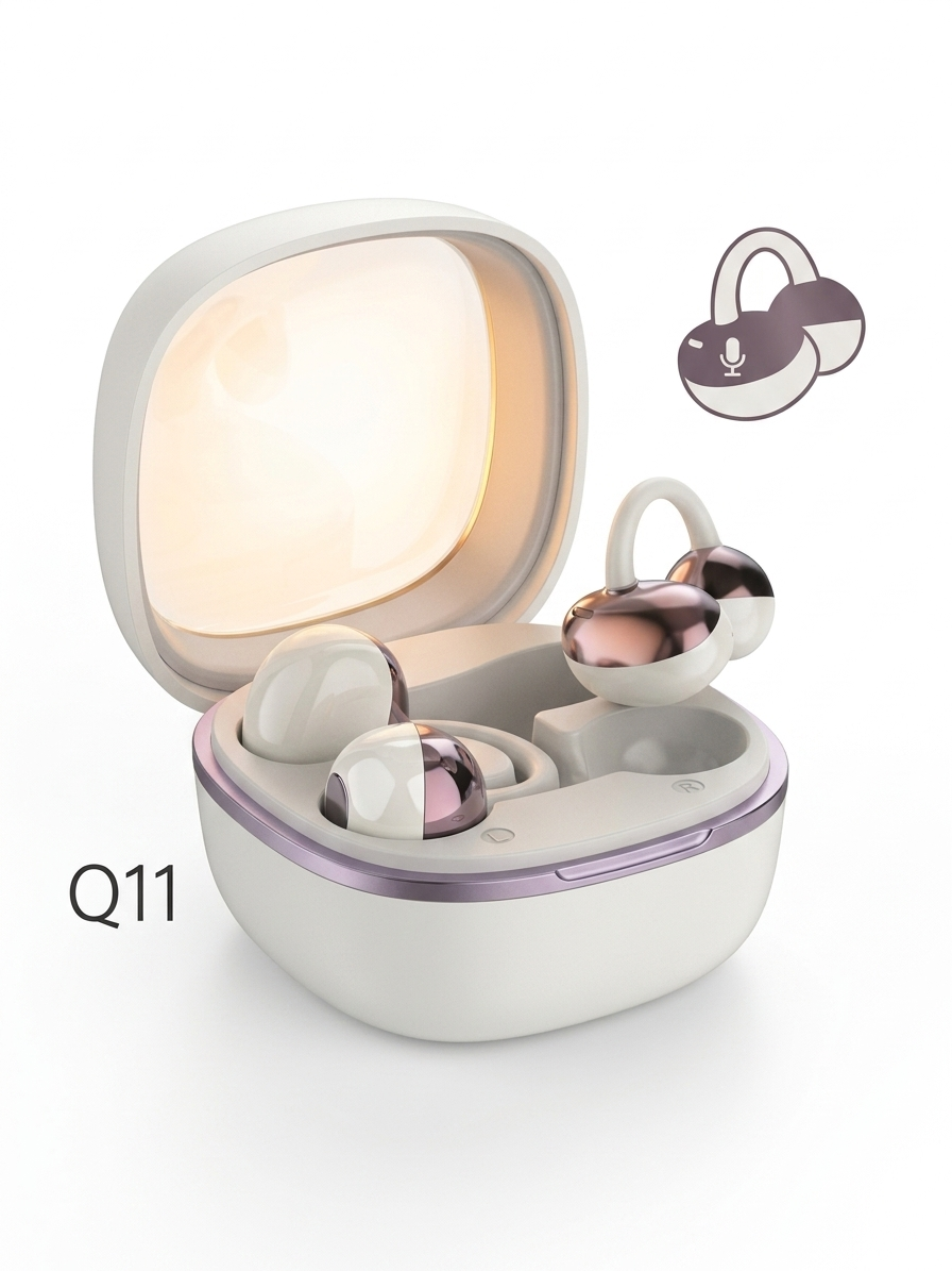 Q11 TWS Open-Ear Clip-On Earbuds | Next-Gen Bluetooth 6.0, Elegant Rose Gold Accents & Comfortable All-Day Wear