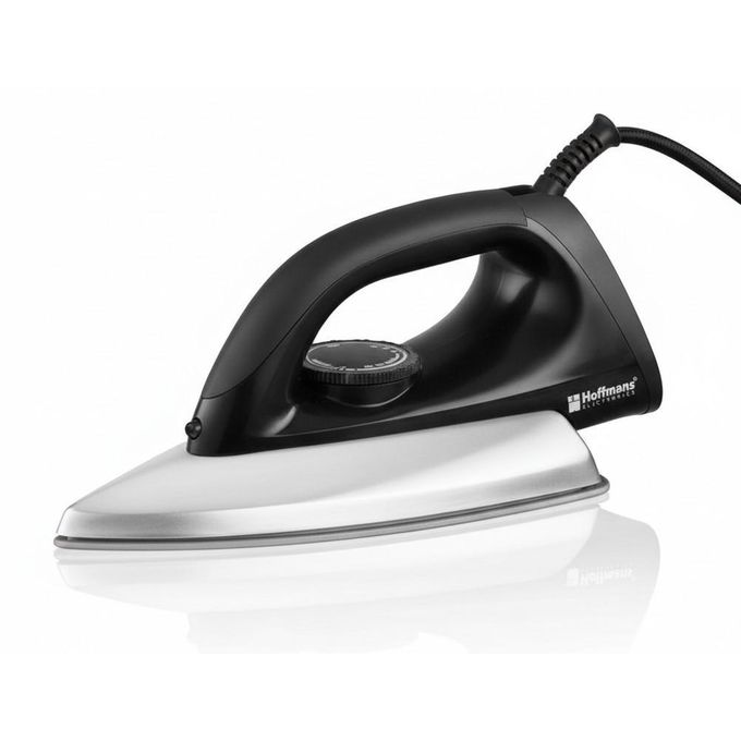 Hoffmans HM-9035 Dry Flat Iron - 1200W Electric Clothes Press with Non-Stick Soleplate & Adjustable Temperature Control - Silver & Black