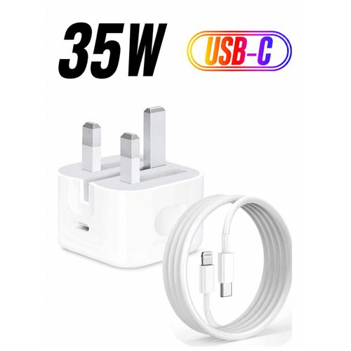 Apple 35W Dual USB-C Port Compact Power Adapter – Fast Charger for Mac, iPhone, iPad & Apple Watch (White)