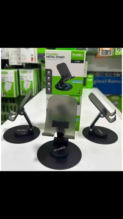 PUNEX J-01 360° Rotating Folding Metal Phone Stand – Height & Angle Adjustable Desktop Holder for Smartphones & Tablets