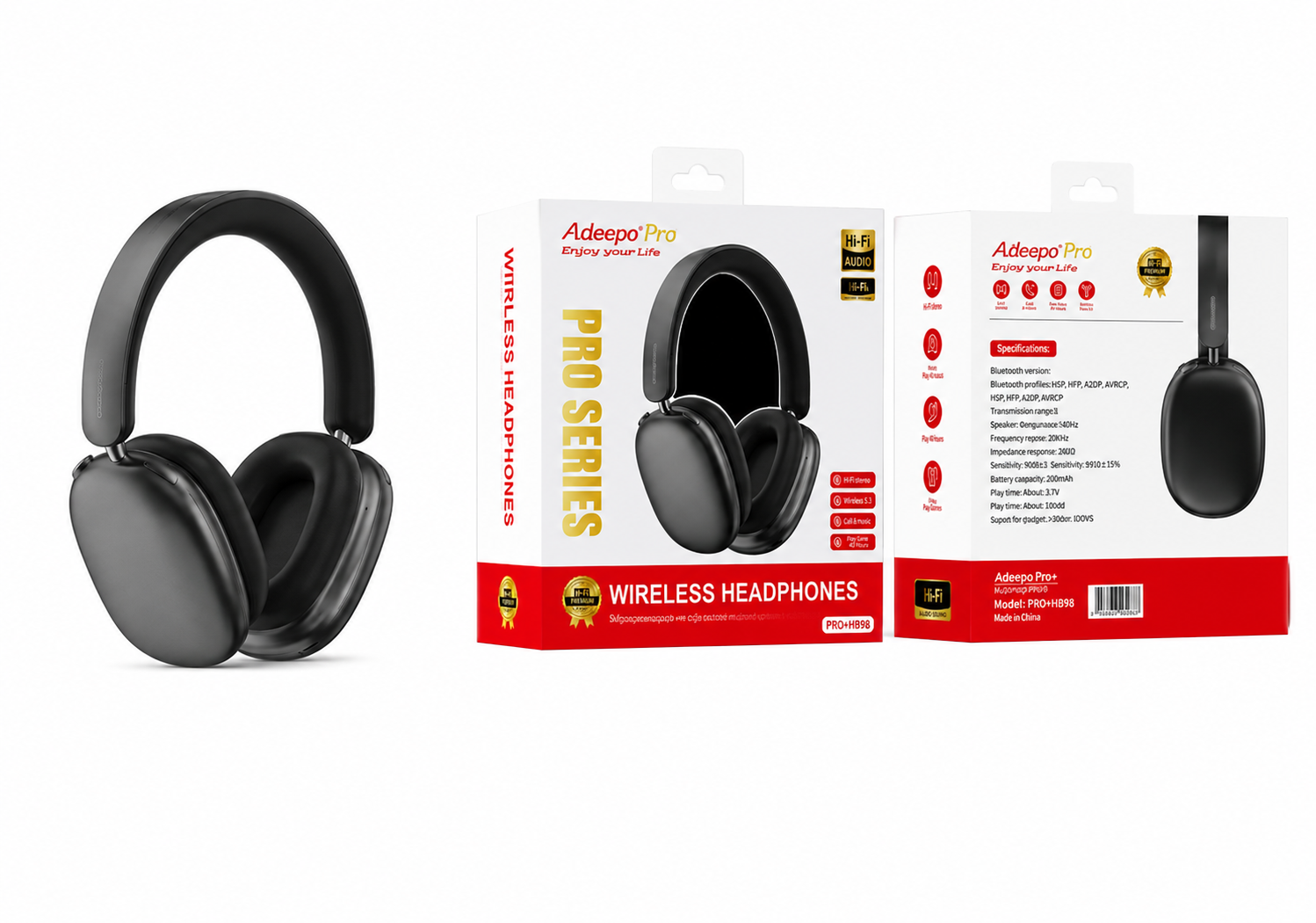 Aldeepo Pro HB98 Wireless ANC Headphones – Hi-Fi Super Bass Over-Ear Bluetooth Headset with ample Playtime & Card Slot