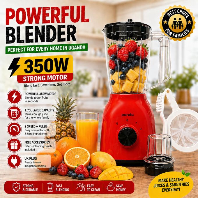 Panda 2-in-1 Electric Blender & Grinder - 1.75L Capacity, 350W Motor with Overheat Protection & Pulse Control (Model: PD-B201)
