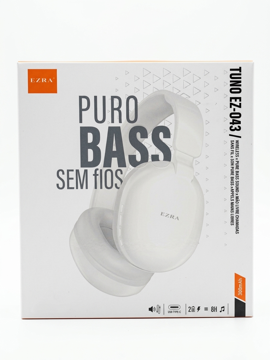 EZRA TUNO EZ-043 Pure Bass Wireless Headphones – Bluetooth Over-Ear Headset with 8-Hour Playtime, HD Hands-Free Mic & USB Type-C Fast Charging