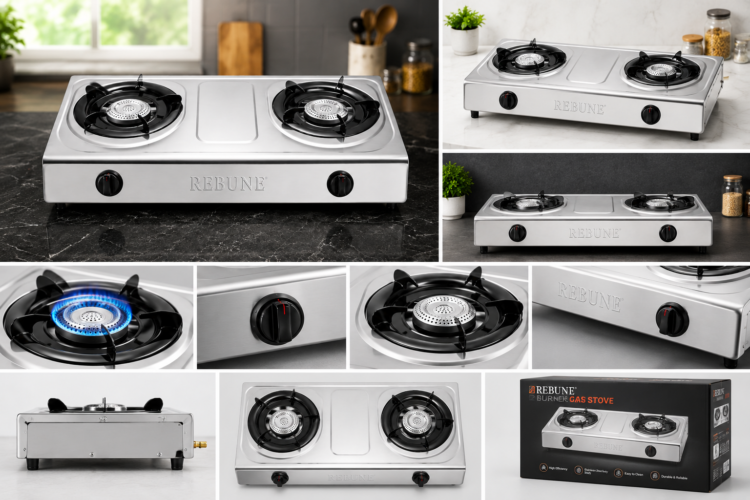 🔥 Ultimate Rebune Table Top Double  Burner Gas Cooker With Auto Ignition | COOK SMARTER. COOK FASTER.