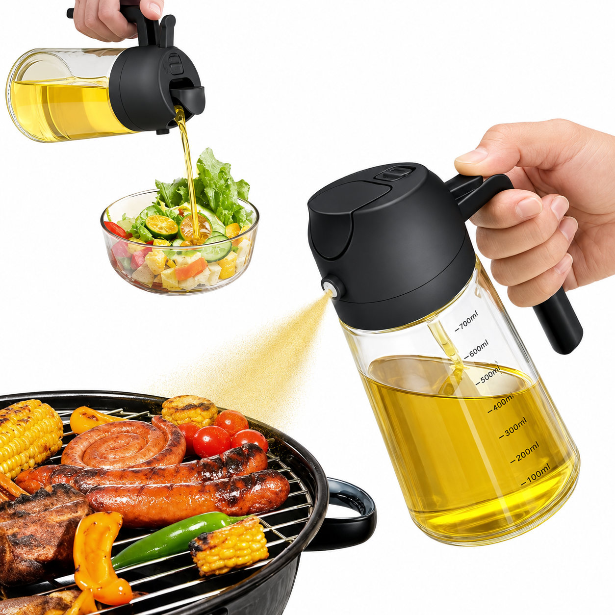 Brand New 2-in-1 Oil Dispenser | Sprayer & Pourer – Smart Kitchen Cooking Oil Dispenser for Grilling, Frying, Baking & Salads.