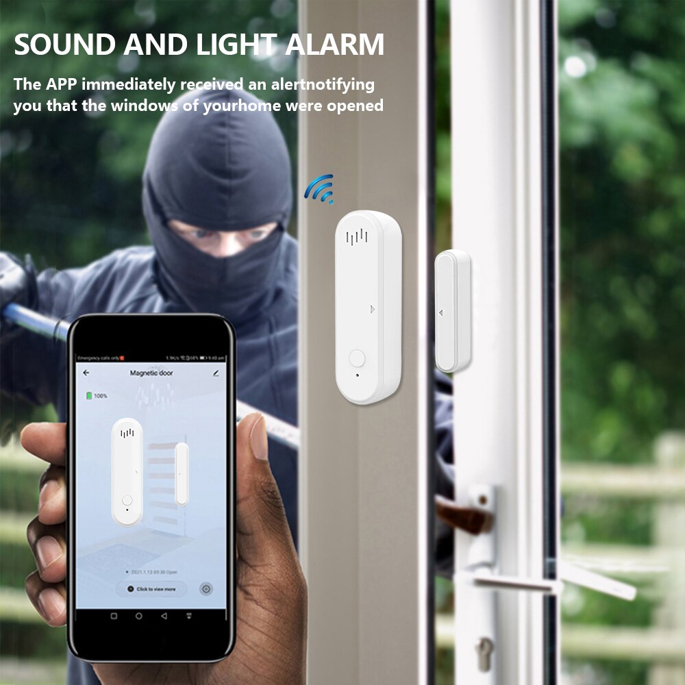 Tuya Smart WiFi Door Sensor 80dB Sound Window Sensor Smart Life Arm Disarm Door Sensor APP Alert Alarm Door Sensor