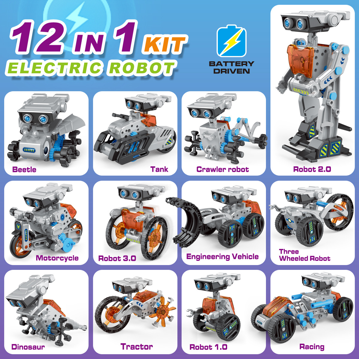 Intelligent DIY Handmade Robot Solar Electric 12-in-1 Educational Toy for Children's Assembly