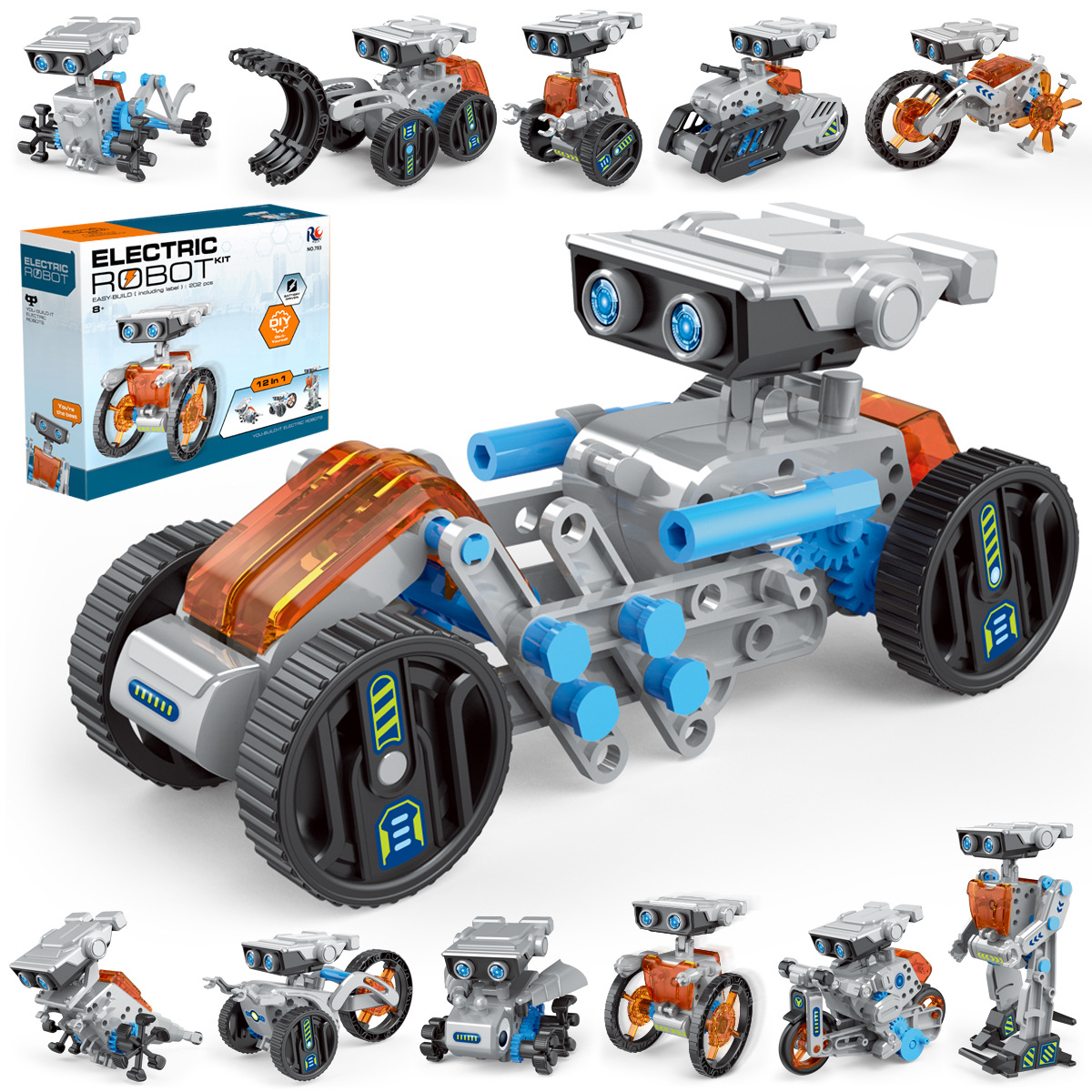 Intelligent DIY Handmade Robot Solar Electric 12-in-1 Educational Toy for Children's Assembly