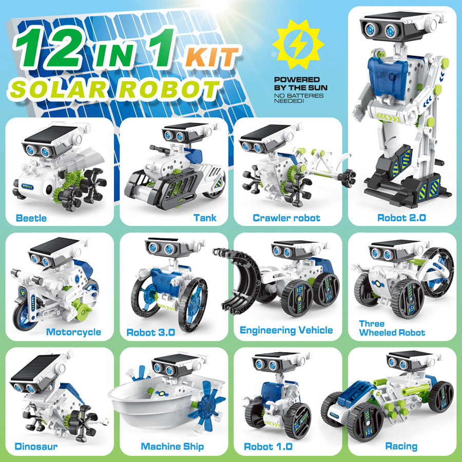 Intelligent DIY Handmade Robot Solar Electric 12-in-1 Educational Toy for Children's Assembly