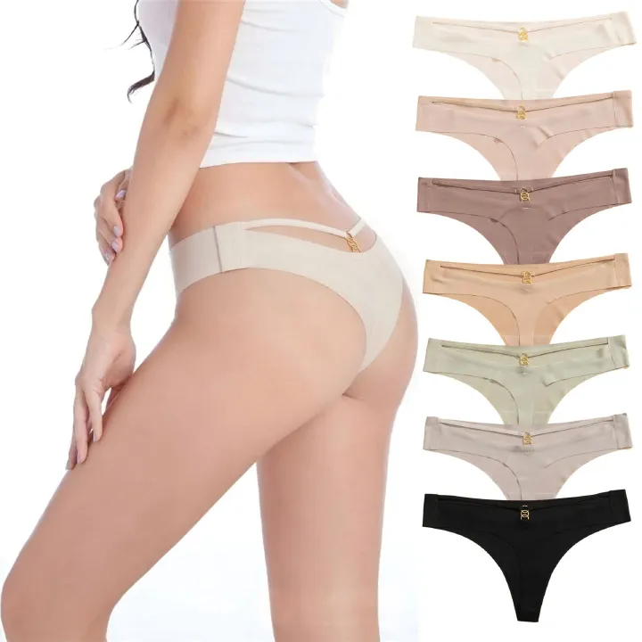 3pcs Simple Ice Silk Traceless Thongs Thin Sexy Women's Underpants Low Waist Sports Breathable Seamless Panties