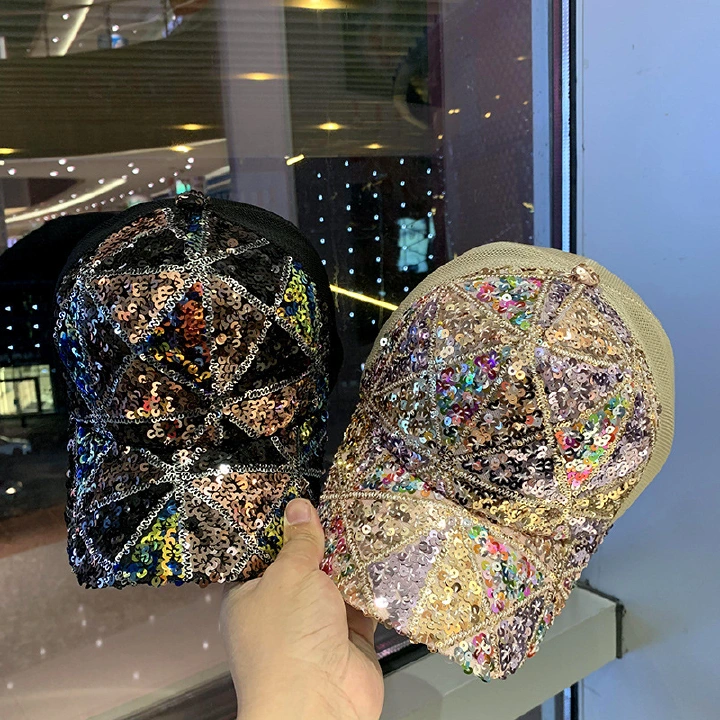 Summer mesh sequin hat - breathable, sun-protective, sun-shielding baseball cap, fedora style hat