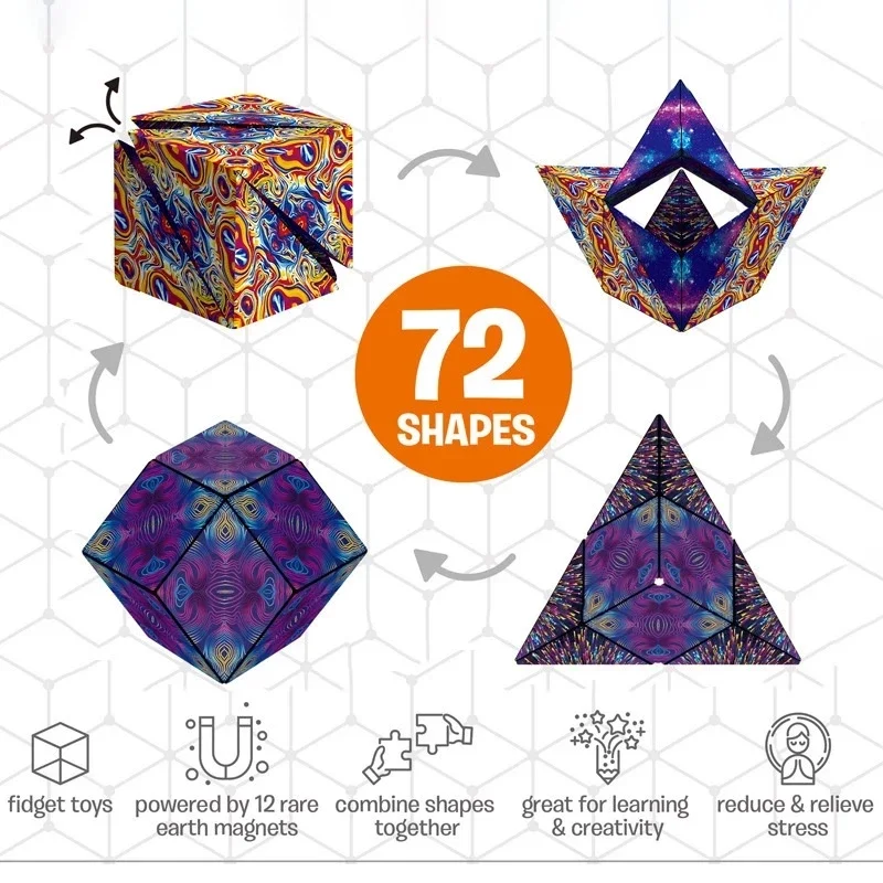 Variety Geometric Changeable Magnetic Magic Cube Anti Stress 3D Hand Flip Puzzle Cube Kids Stress Reliever Fidget Toy