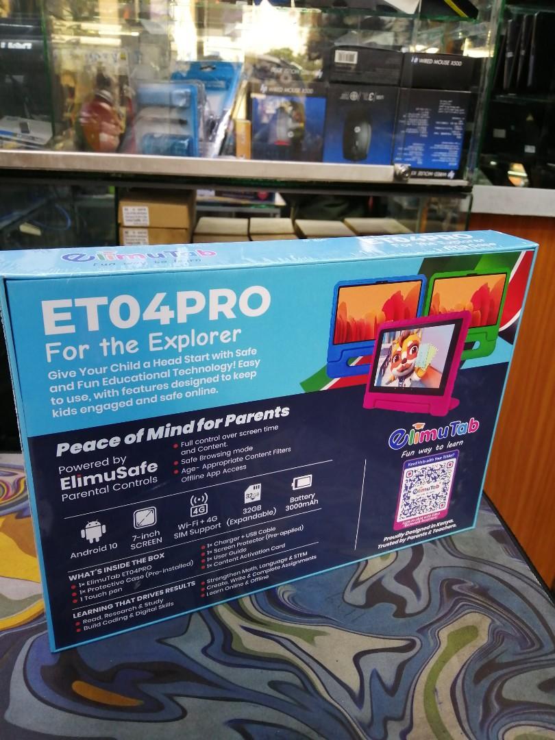 ELIMUTAB ET04PRO MEMORY 32GB TABLET ANDROID 10 SIM CARD SUPPORT 7"SCREEN  ASSORTED COLOURS AGE-1TO 10 YRS.