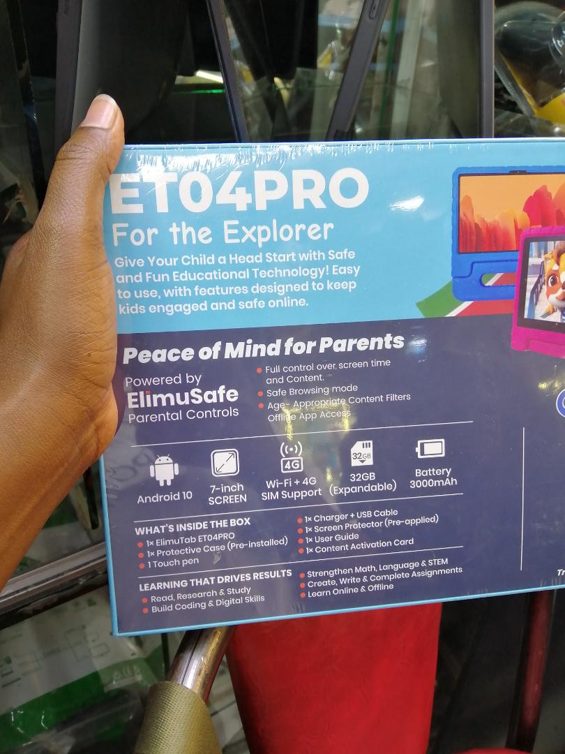 ELIMUTAB ET04PRO MEMORY 32GB TABLET ANDROID 10 SIM CARD SUPPORT 7"SCREEN  ASSORTED COLOURS AGE-1TO 10 YRS.