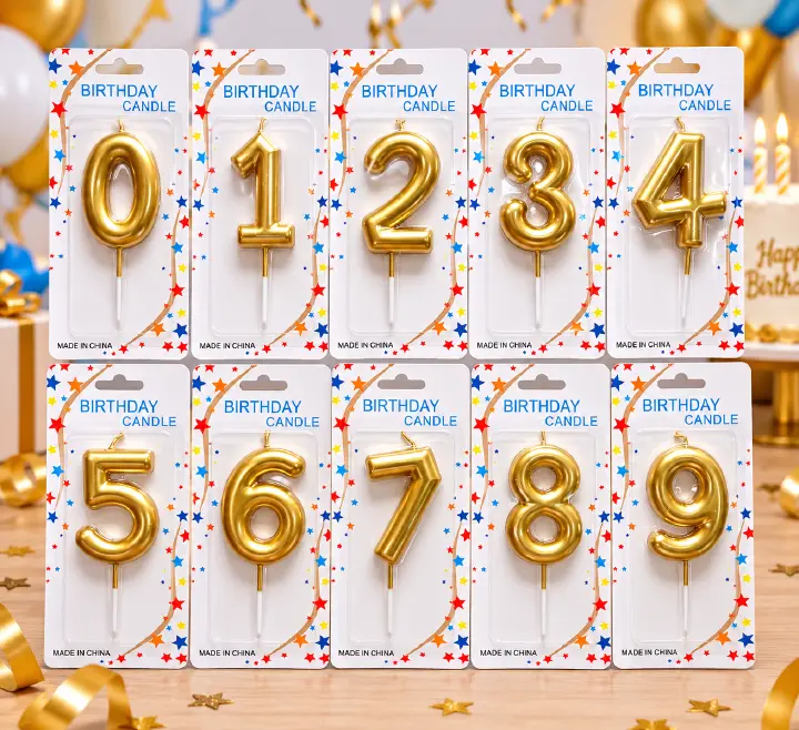 Gold Number Birthday Candle 0–9 Metallic Numeral Cake Topper Candle for Kids & Adults Birthday Parties, Anniversaries, Weddings, Celebrations and Cake Decoration