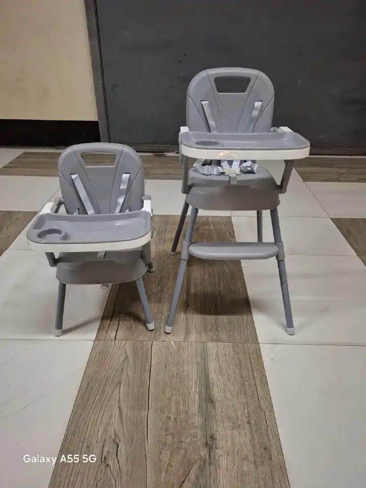 2-in-1 Convertible Baby Feeding High Chair & Low Toddler Dining Chair with Safety Harness, Removable Feeding Tray, Cup Holder & Footrest – Grey Adjustable Kids Feeding Seat