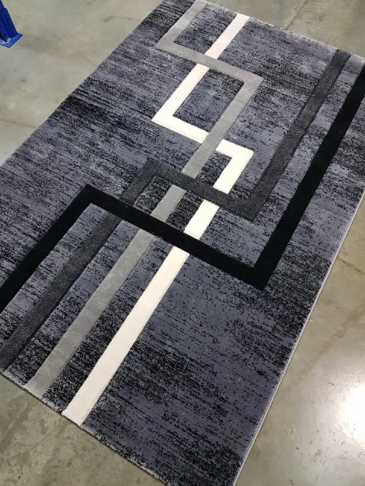Paris Modern Geometric Carpet 5x8 Feet Large Soft Area Rug for Living Room Bedroom Office Home Décor Floor Mat – Grey Black & White Abstract Design